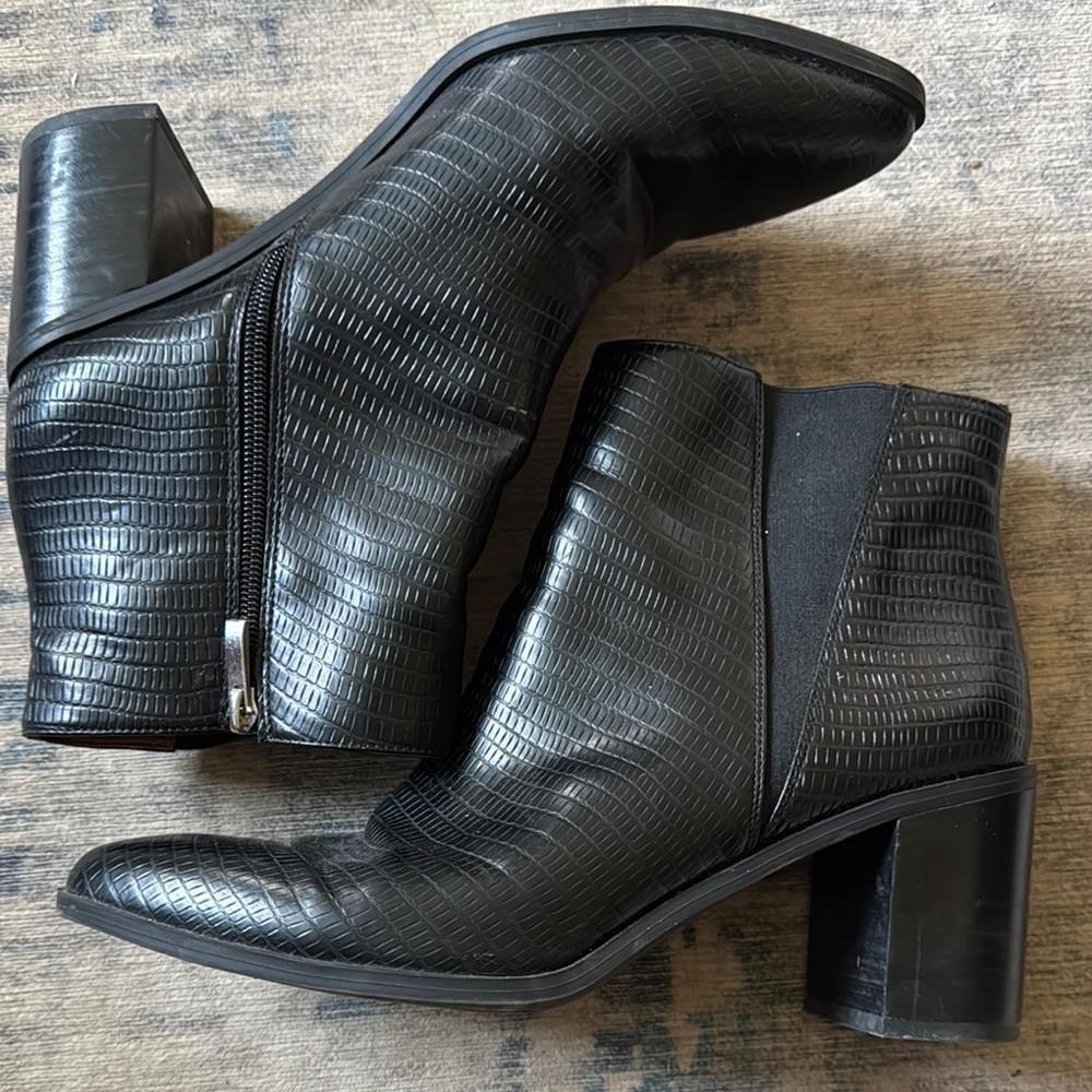 Franco Sarto Black Ankle Boots with Textured Leather